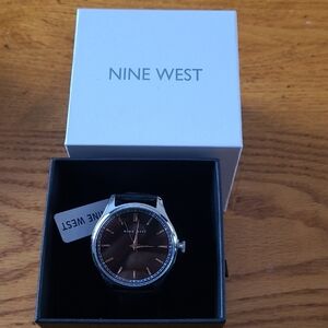 Nine West Men's Silver and Brown Watch